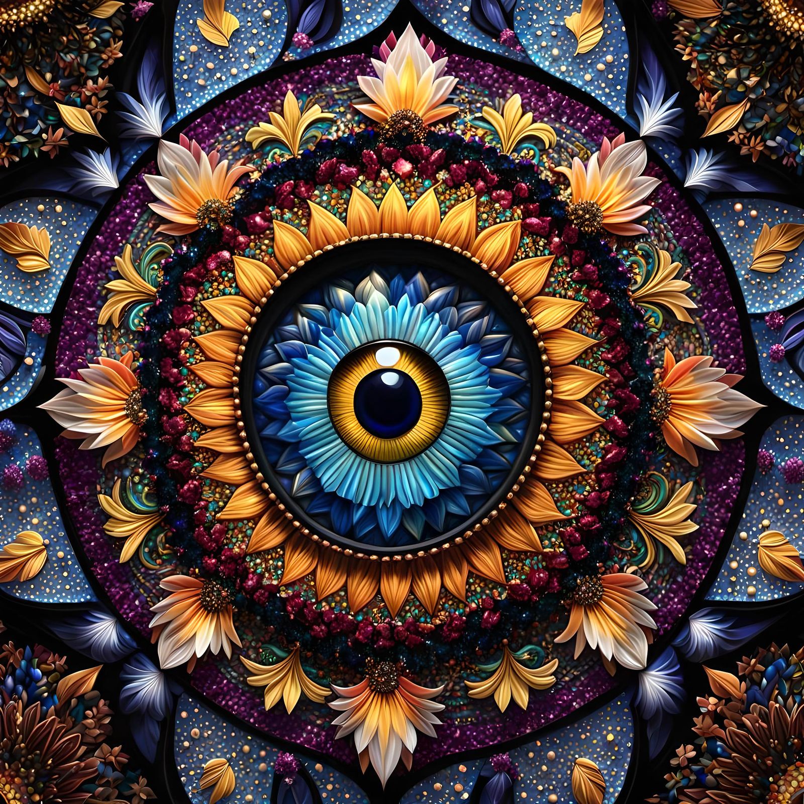 Mosaic Mandala Eye in Gothic Cathedral Style