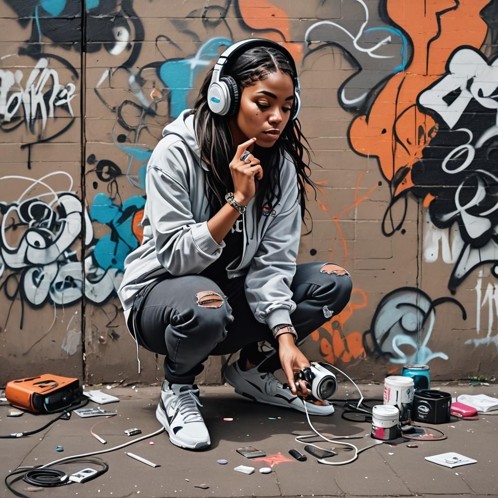 Female Graffiti Artist in Urban Anime Style