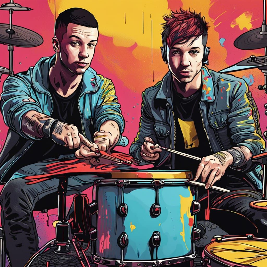 Twenty One Pilots in 80s Comic Art Style