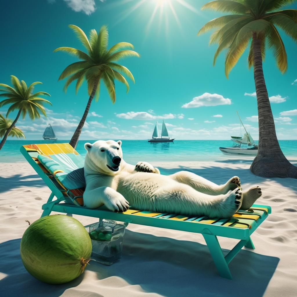 Polar Bear on Exotic Beach as Fantasy Concept Art