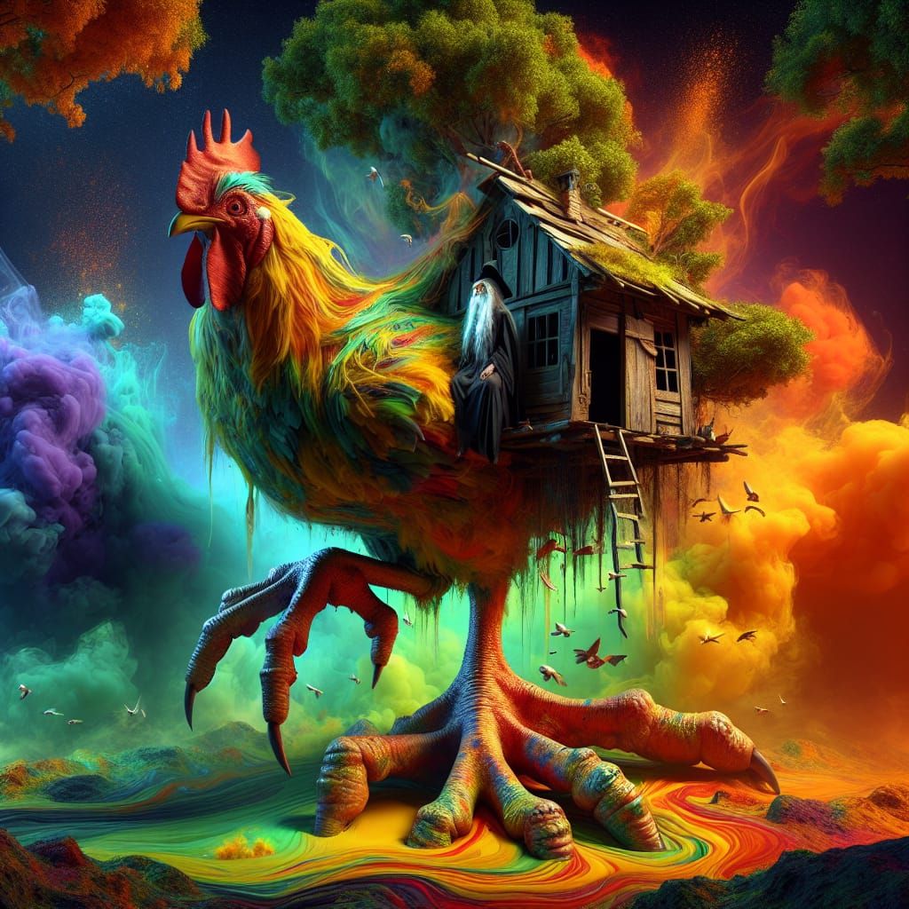 Baba Yaga's Chicken-Leg House in Hyper-Realistic Style