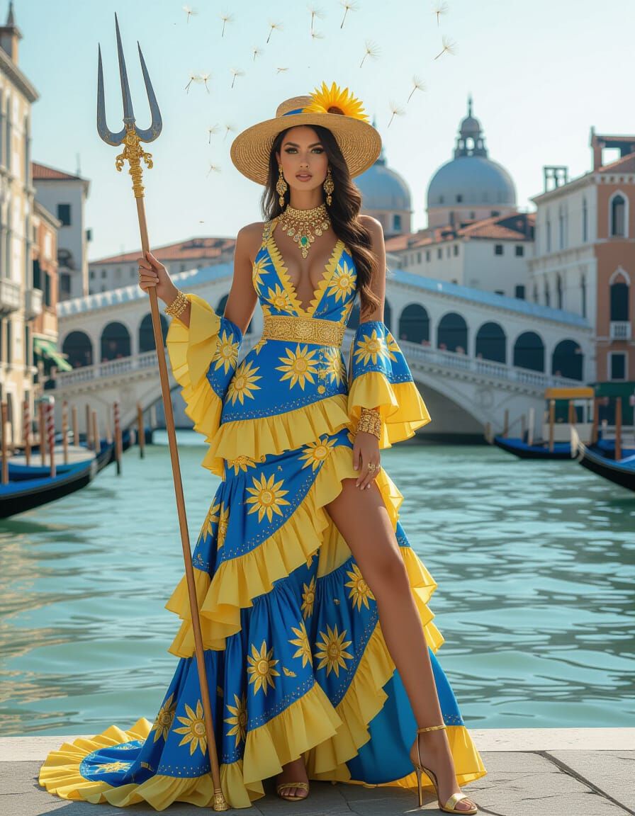 Woman in Flowing Gown on Venice Bridge