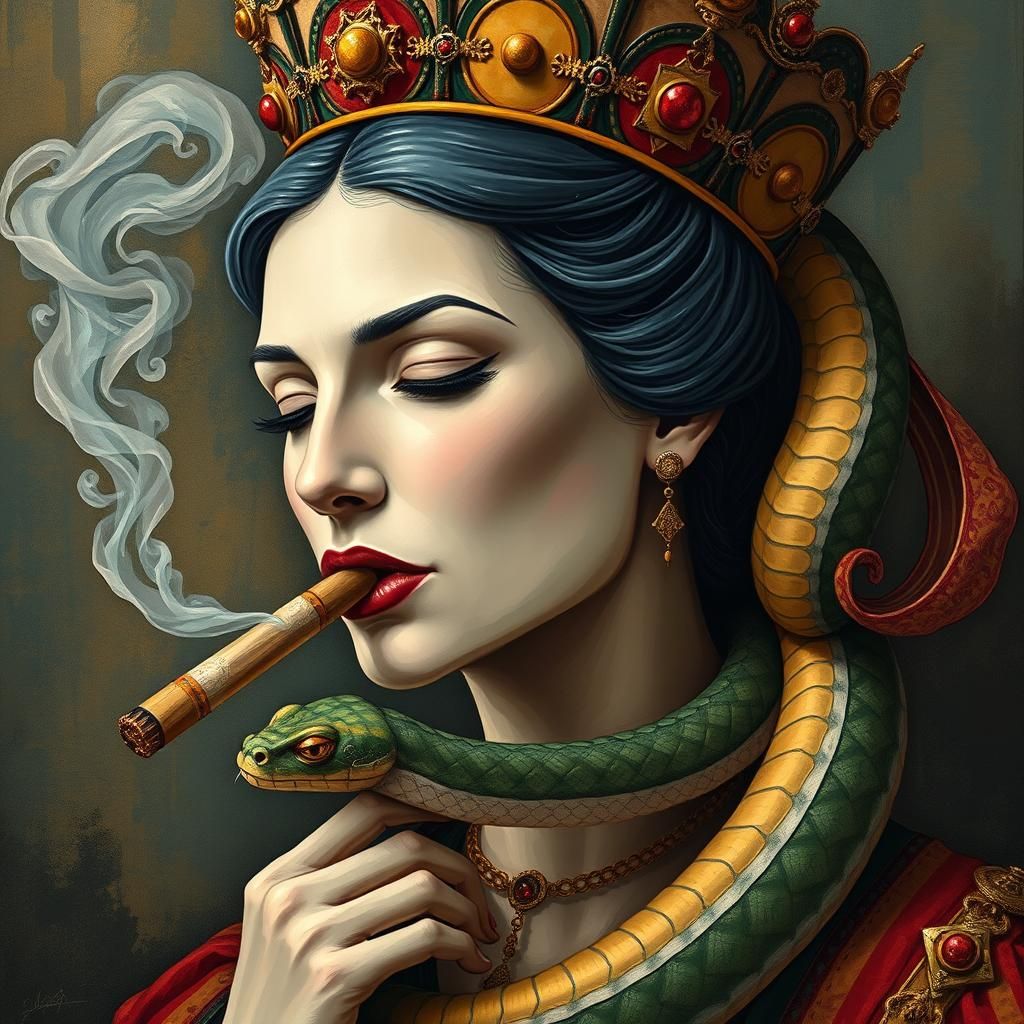 Queen with Cigar in Abstract Art Style