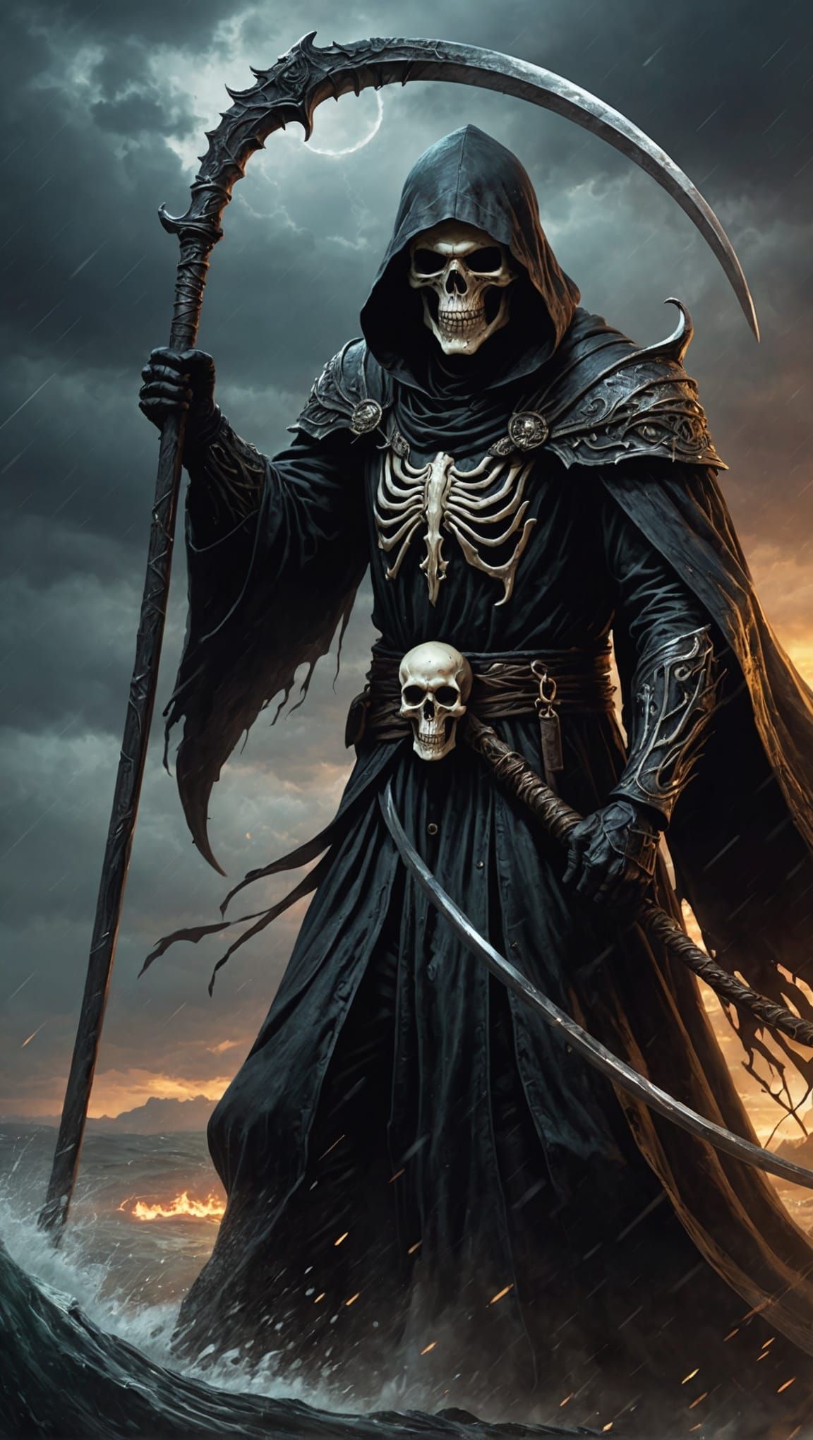 Dramatic Grim Reaper with Bone Scythe