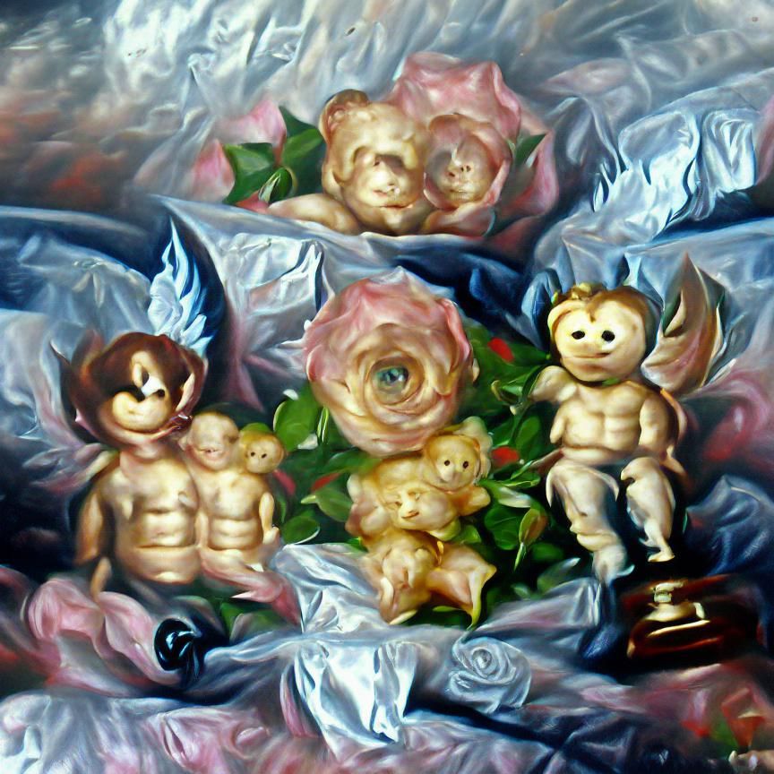 Cherubs and roses oil on canvas