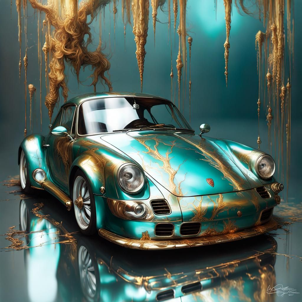 Porsche Car with Glassy Reflections and Teal Clearcoat