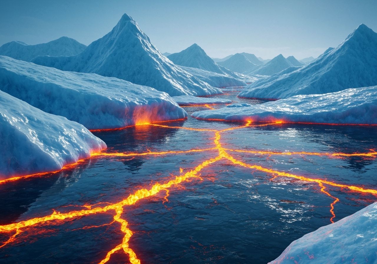 Frozen Ocean Meets Fiery Lava in Dramatic Contrast