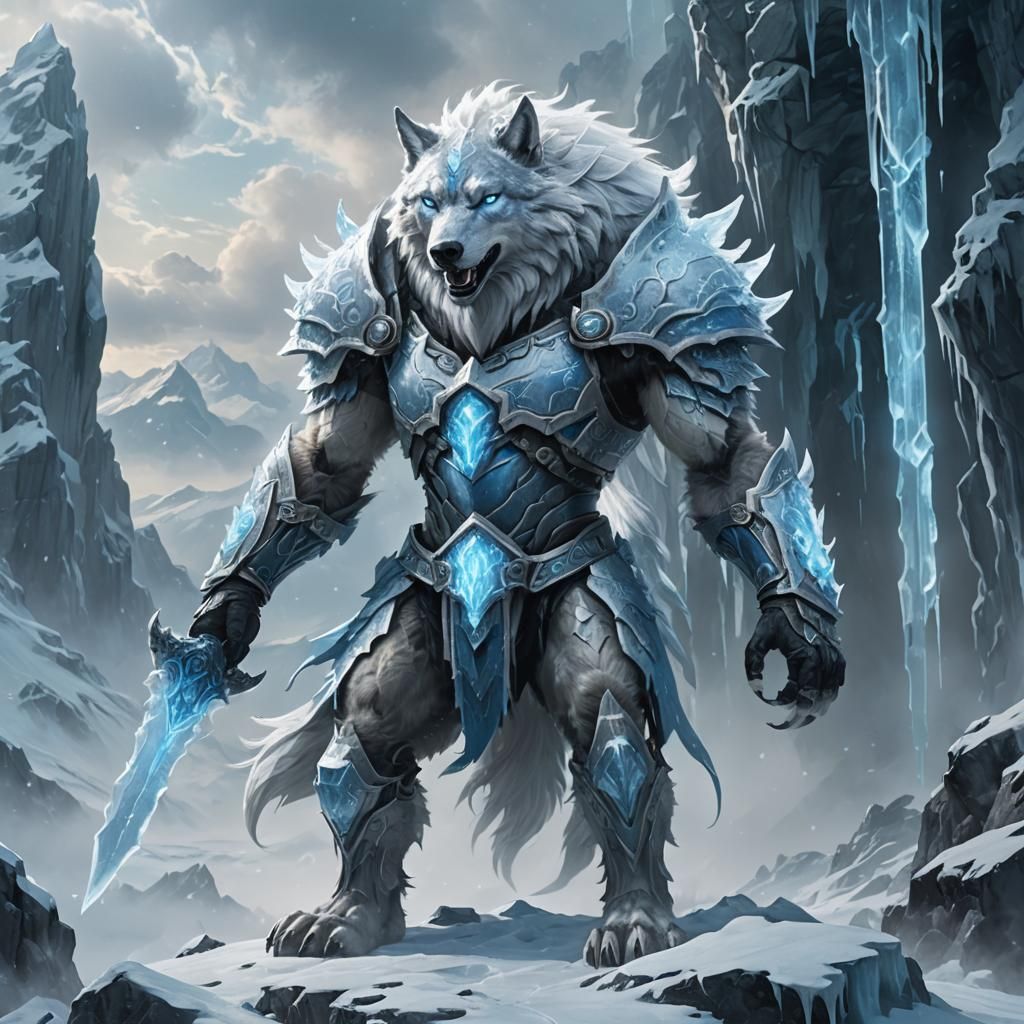 Ice Archon Rimehammer on Mountaintop in Fantasy Style