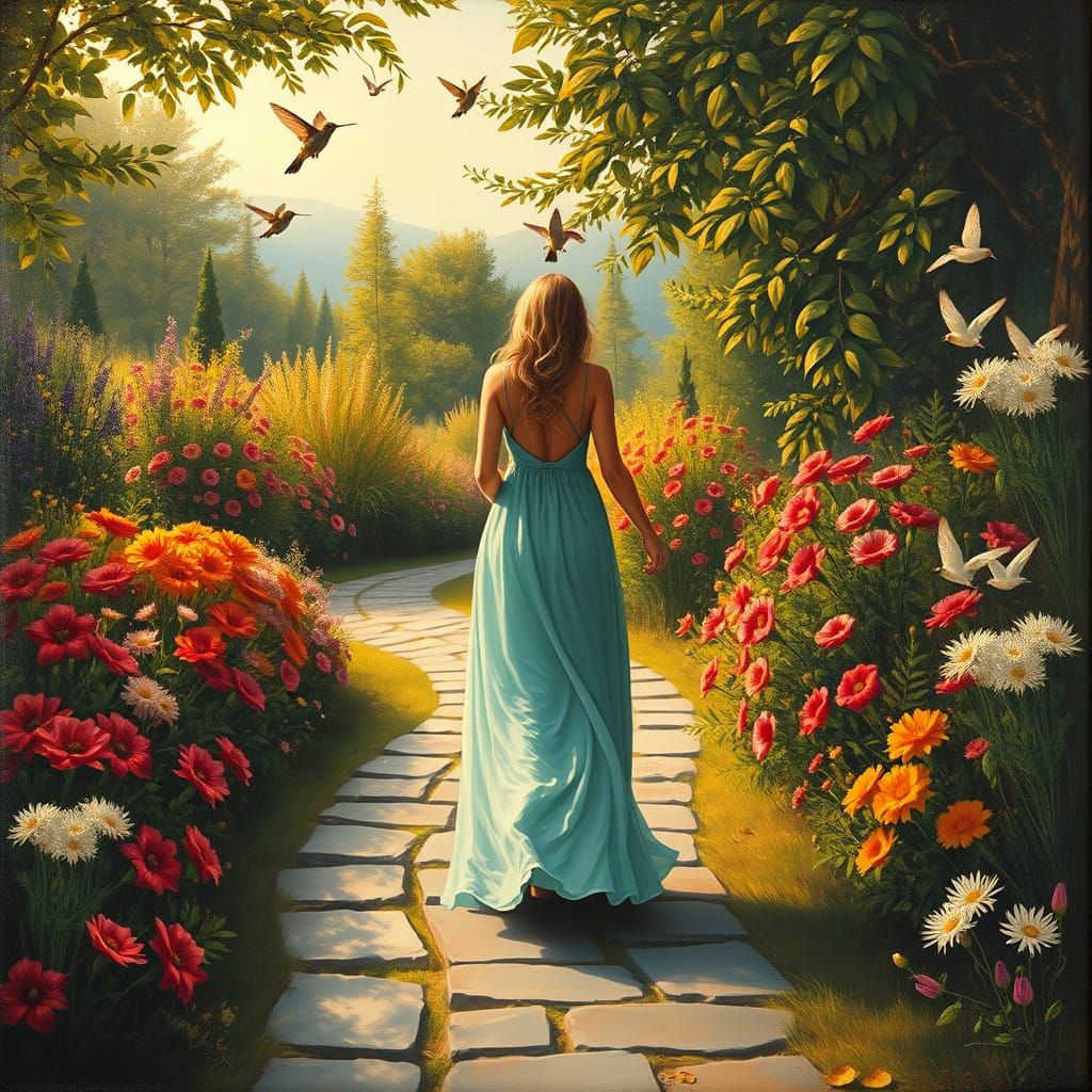 Enchanted Garden Scene in Hudson River School Style