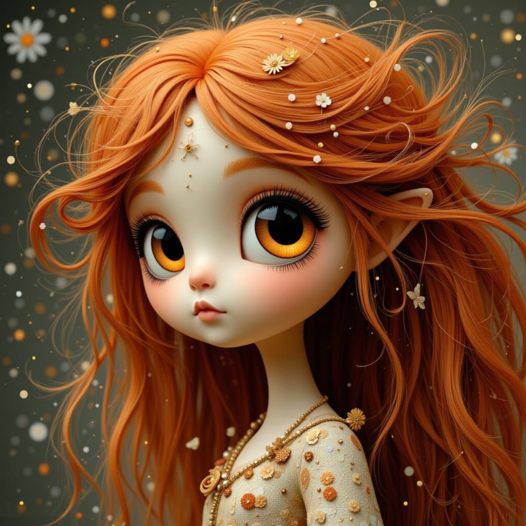 Ethereal Auburn-Haired Girl with Amber Eyes