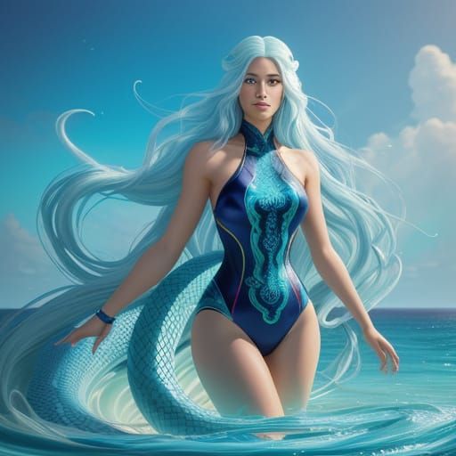 Snake Woman in Swimsuit: Mythical Creature Art