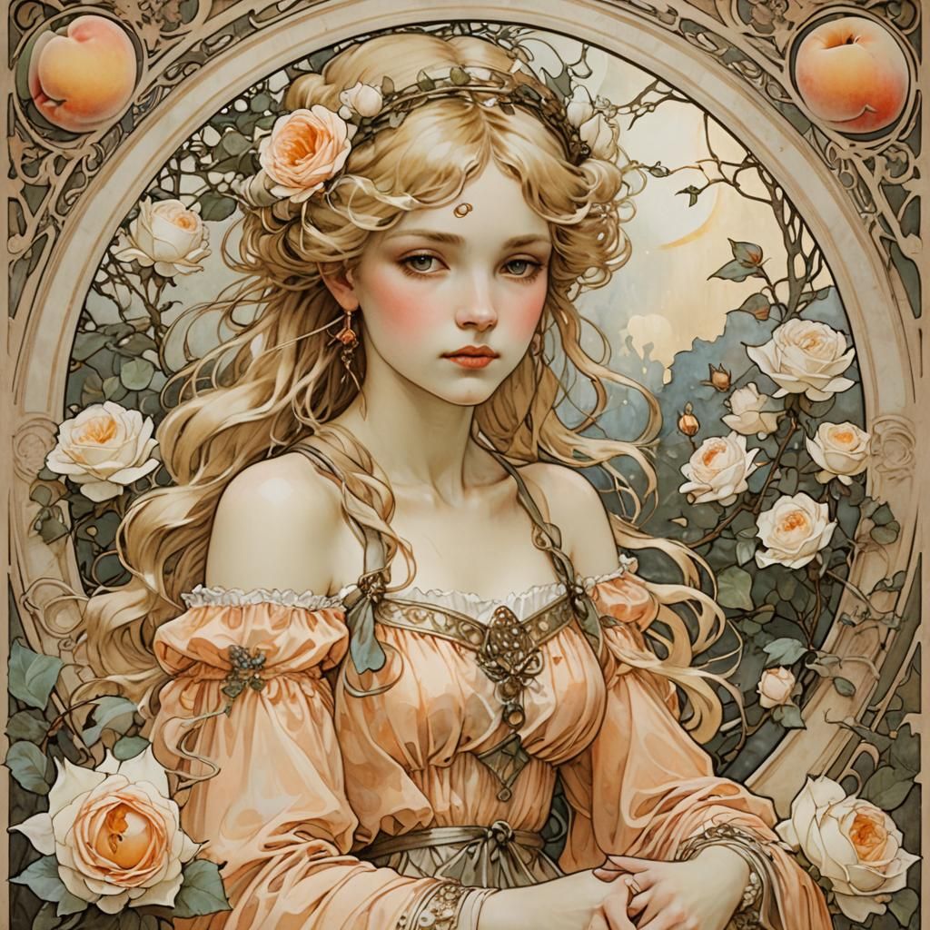 Golden Haired Fairy Woman in Art Nouveau Style