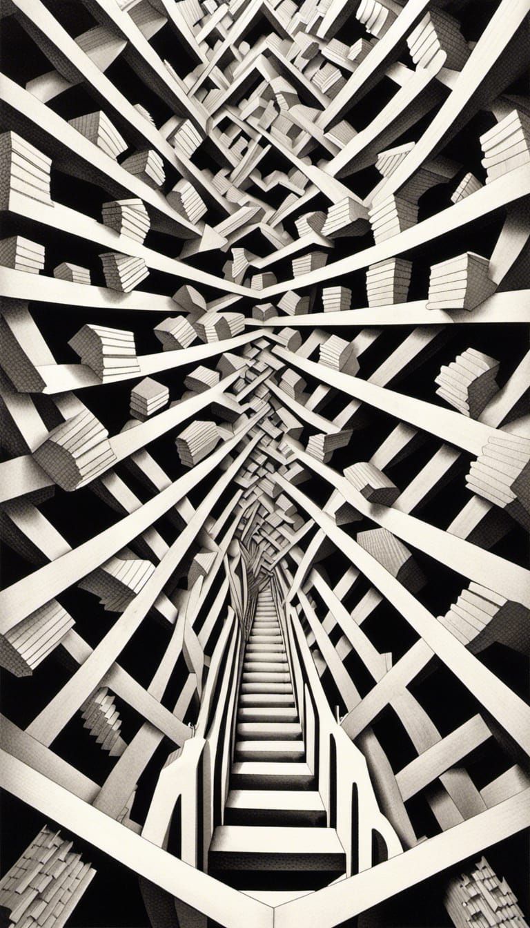 Surreal Optical Illusion: Escher's Staircase and Devil's For...