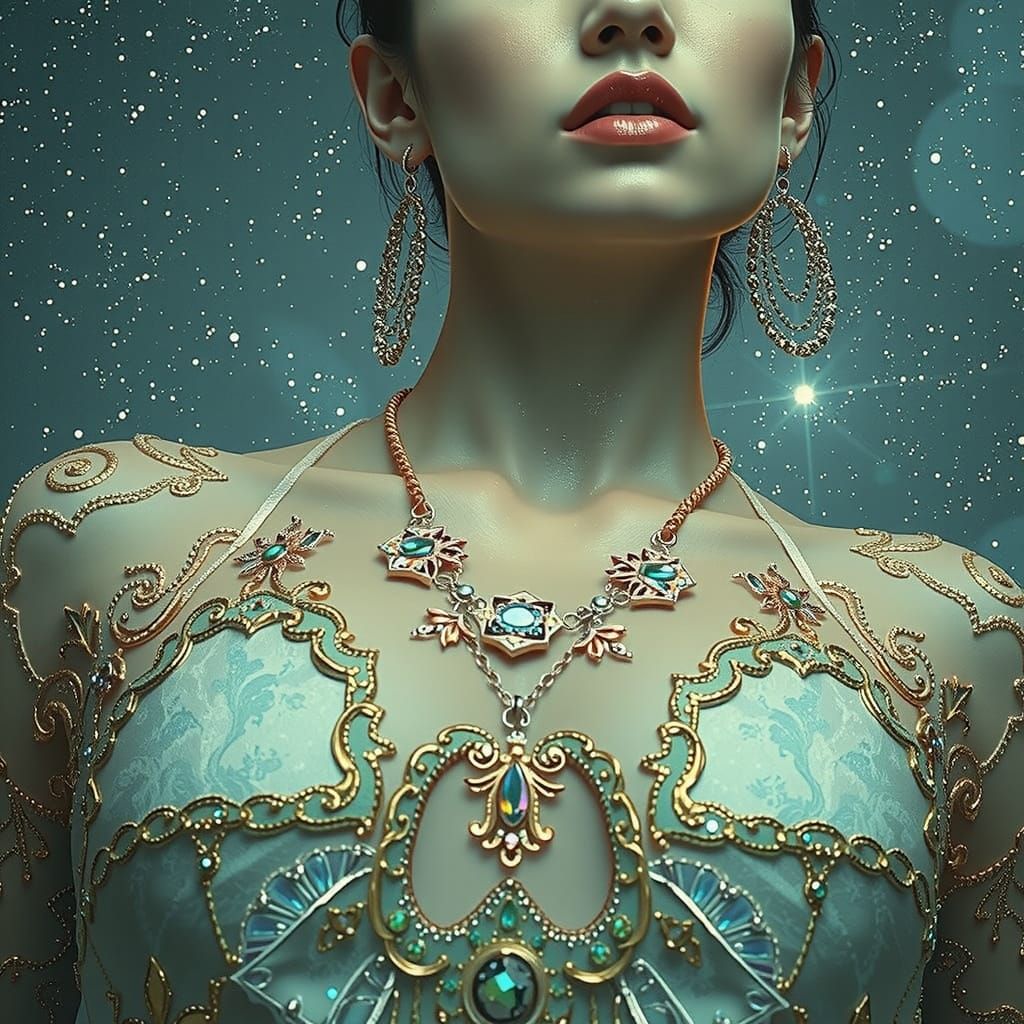 Photorealistic Woman Under Starry Sky in Digital Art