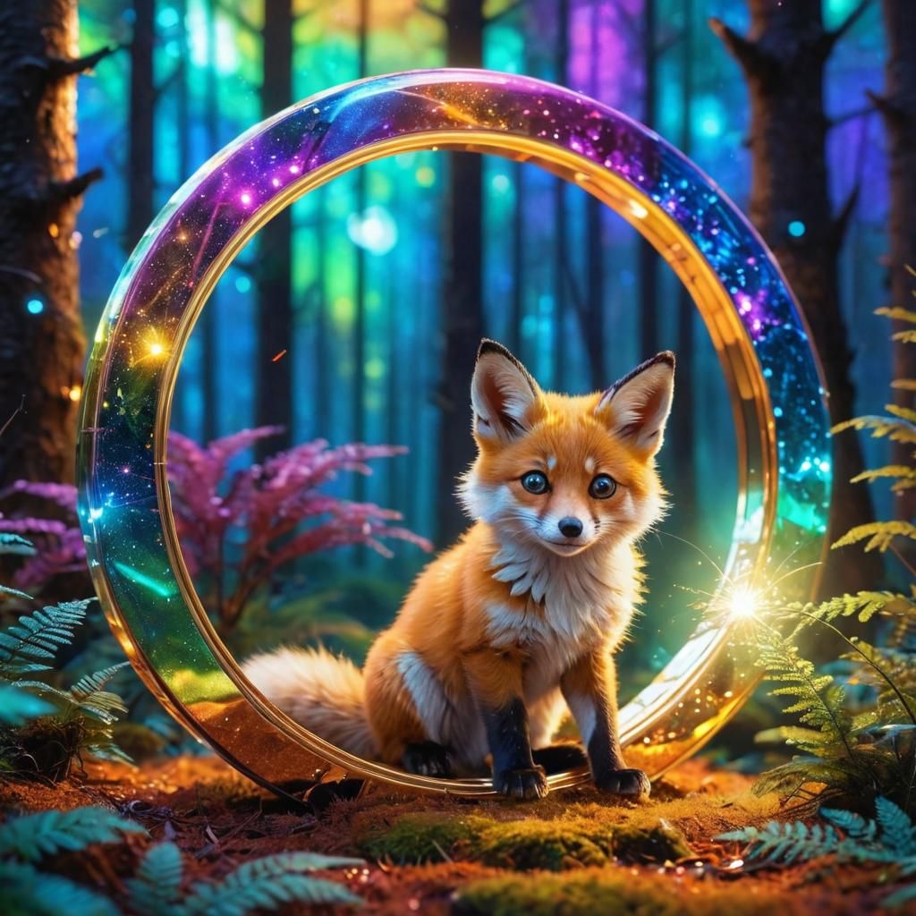 Cute Fennec Fox Cub in Cosmic Forest