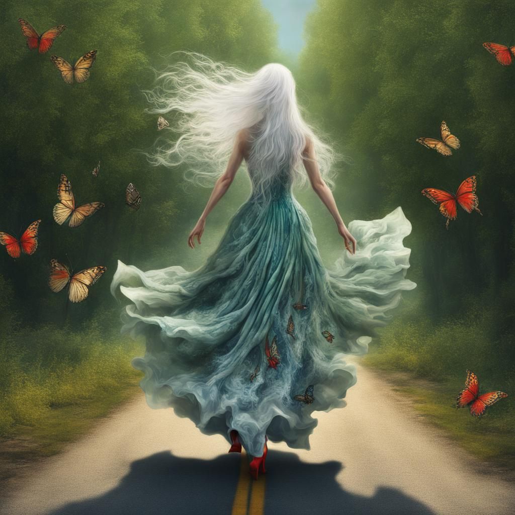 Ethereal Woman with Butterflies in Steampunk Style