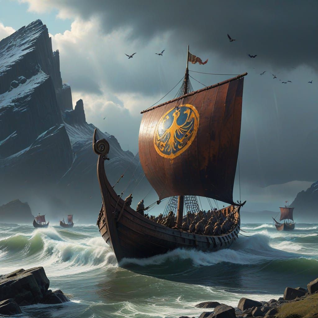 Ships on vigor of the waves are skimming
Barren summits to t...