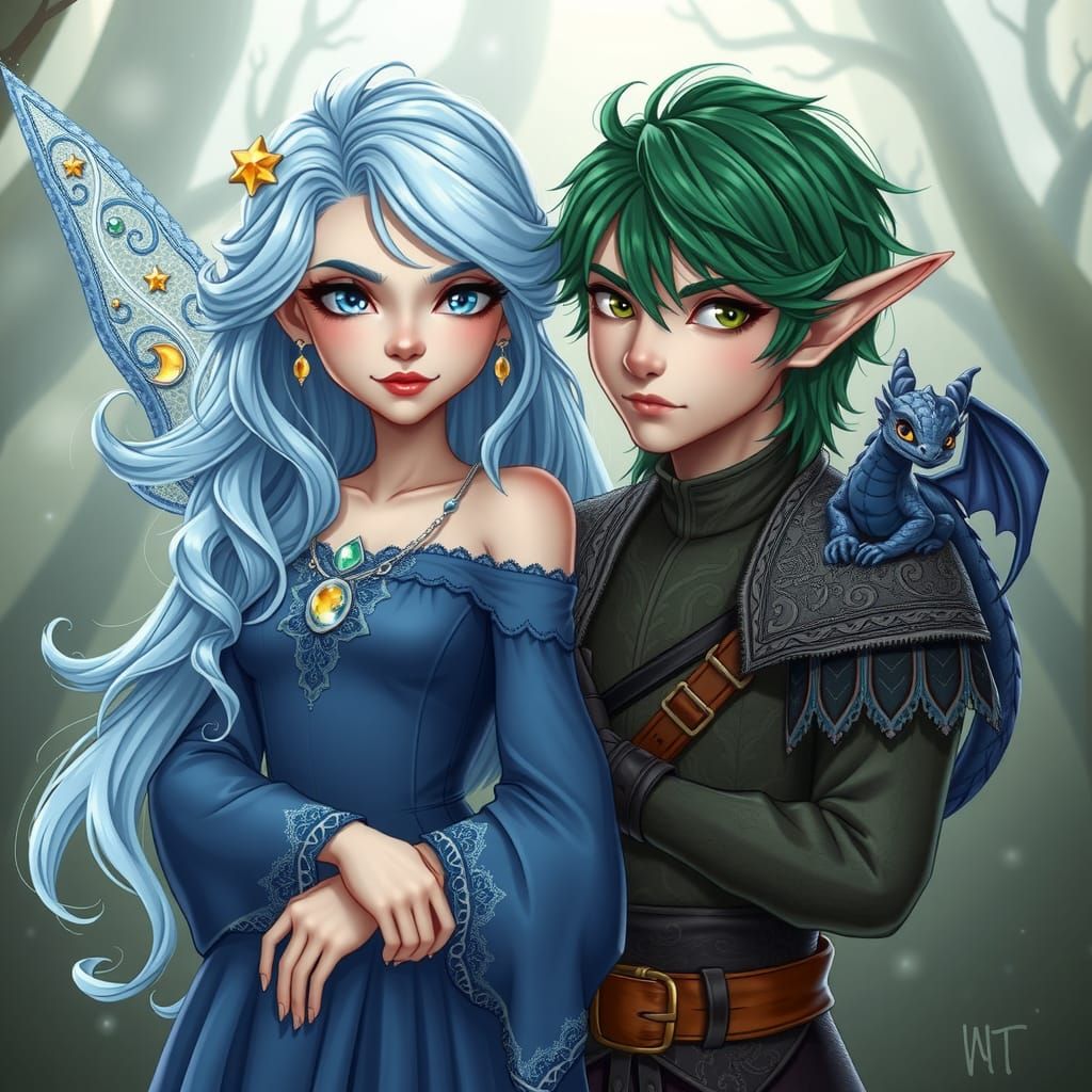 Fairy Couple with Dragon Companion