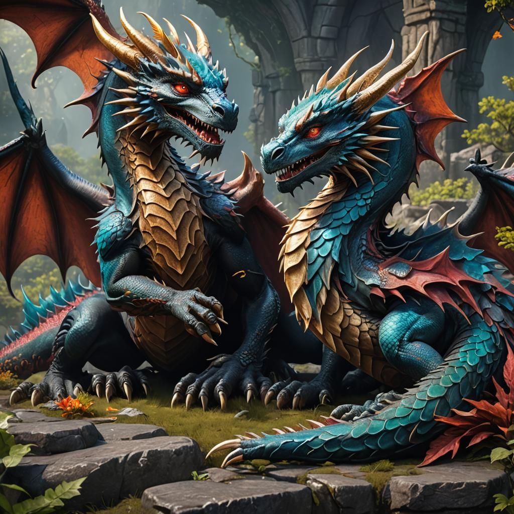 Cuddling Dragons in Detailed Fantasy Art