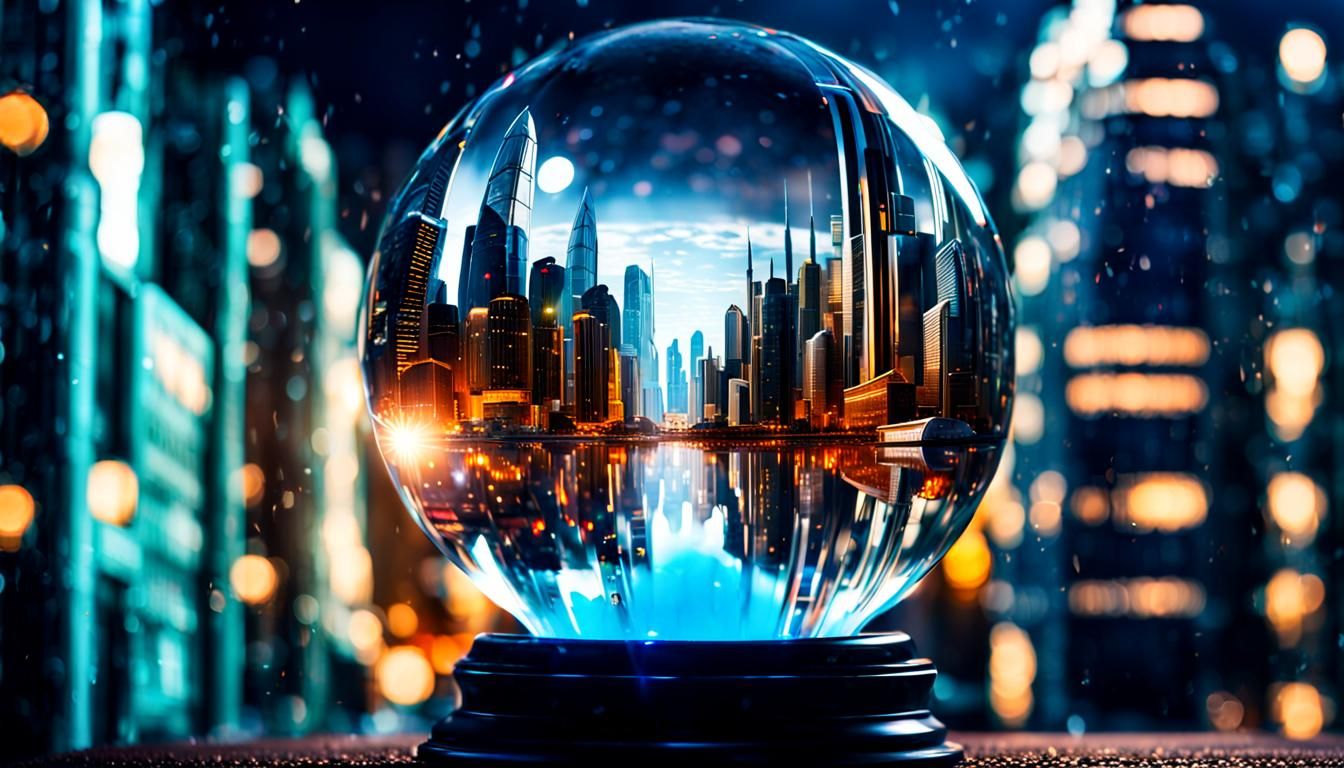 Futuristic City in Crystal Ball: Hyperrealistic HDR Image
