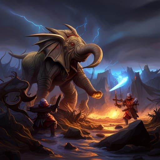 Elephant Army in Battle: Dark Fantasy Concept Art