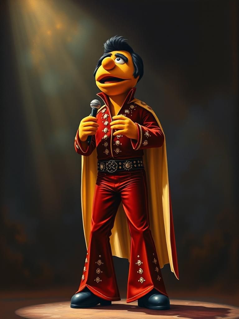 Velvet Elvis Muppet Portrait on Stage