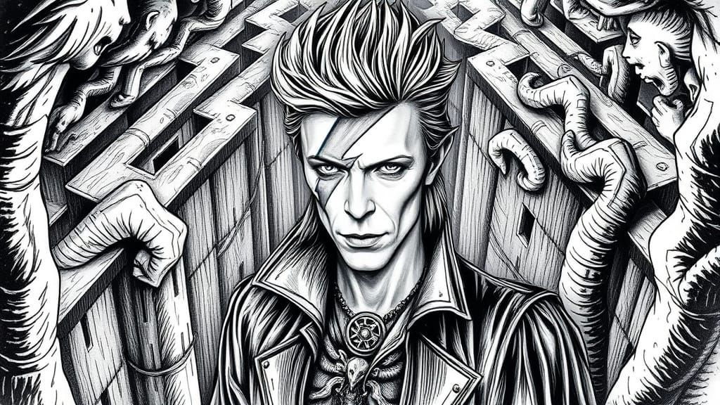 David Bowie as the Goblin King in a Dreamlike Labyrinth