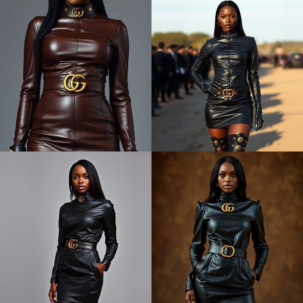 Gucci Inspired Portrait of a Black Woman in Luxury Leather A...