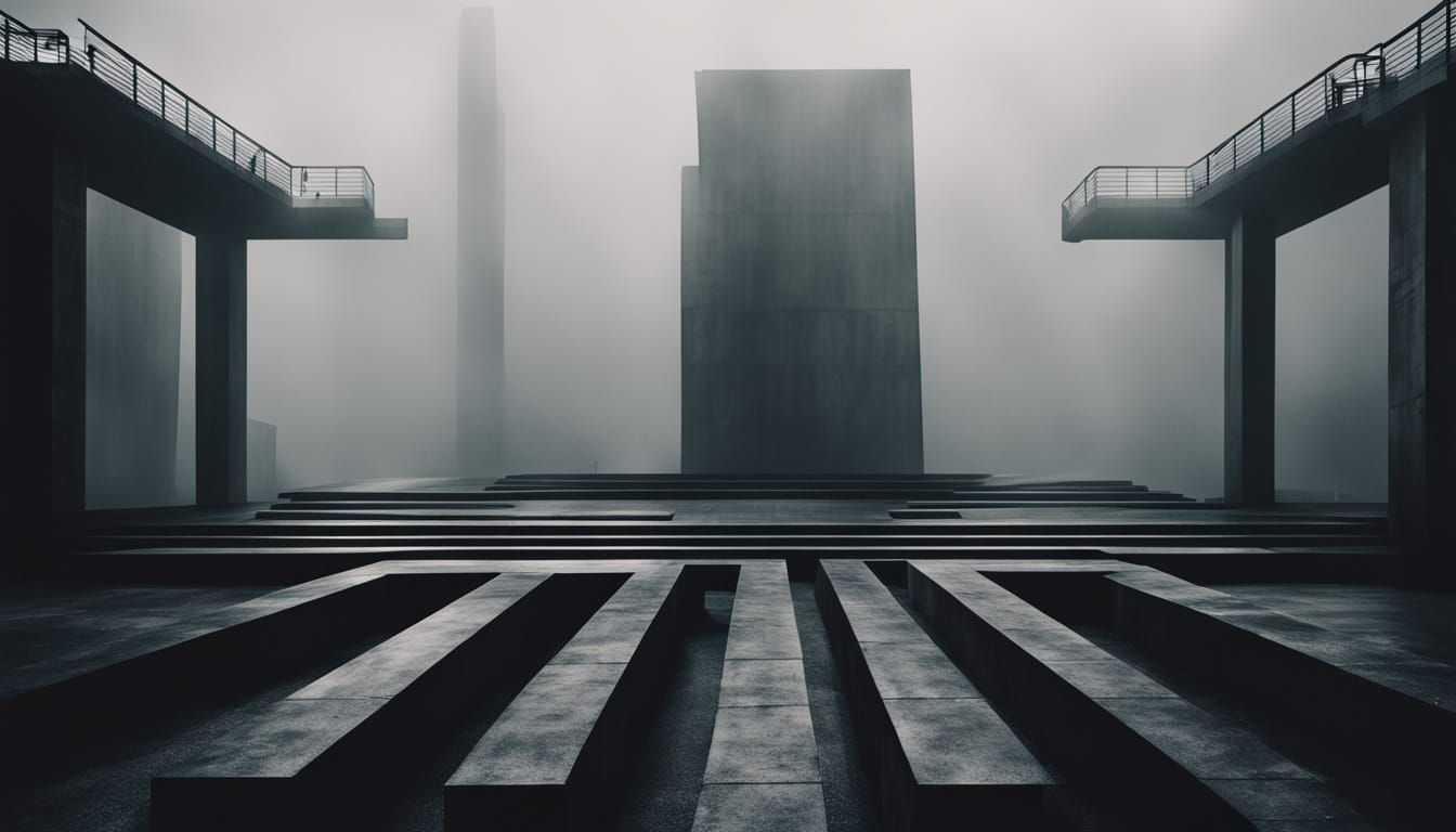 Gritty Brutalist Sculpture Dominates Moody Landscape