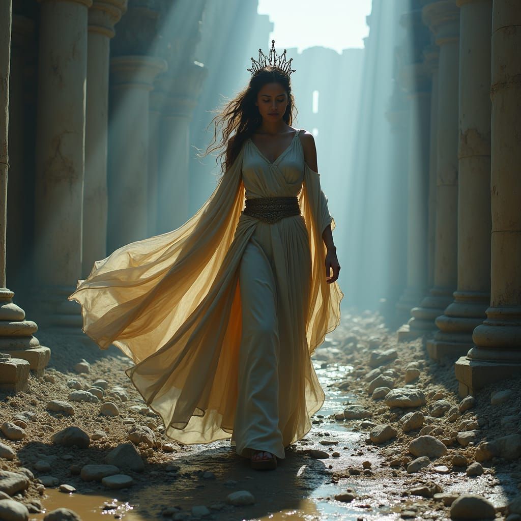 Enchantress of Destruction in Ruined Landscape