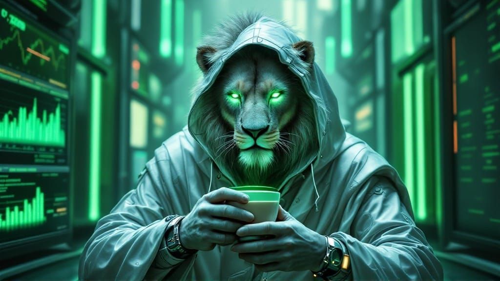 Cyberpunk Lioness in High-Fashion Gown with Neon Accents