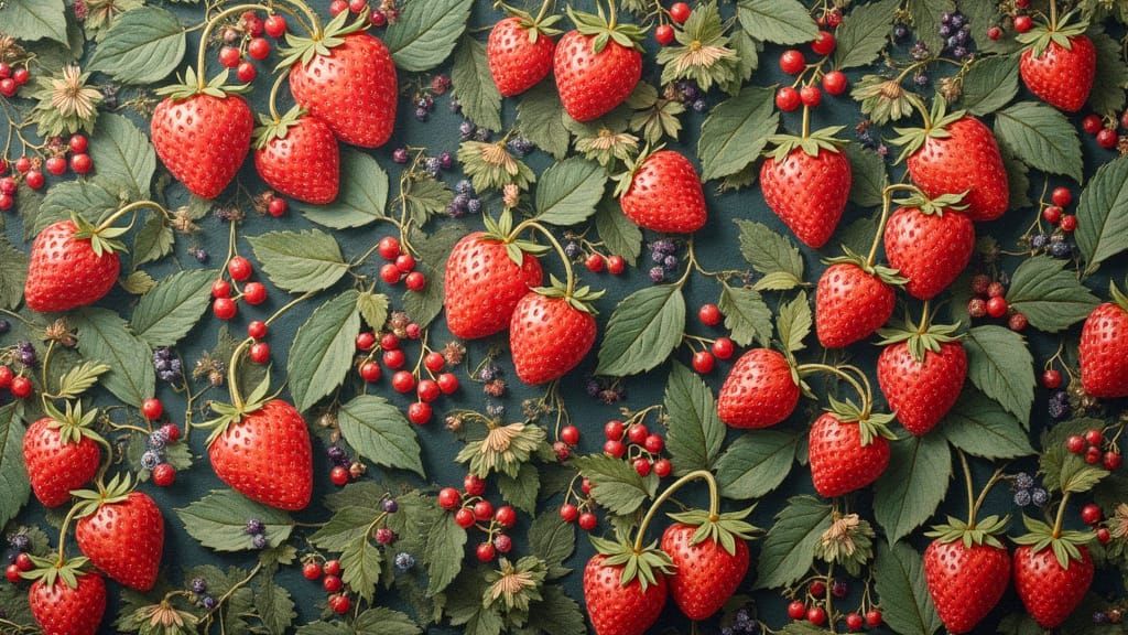 William Morris Style Tapestry of Berries and Leaves