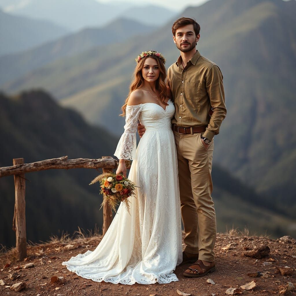 Boho Wedding Portrait with Lace Dress and Flower Crown