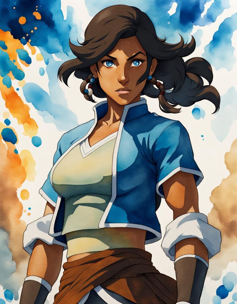 Watercolor Painting of Avatar Korra in Pointillism