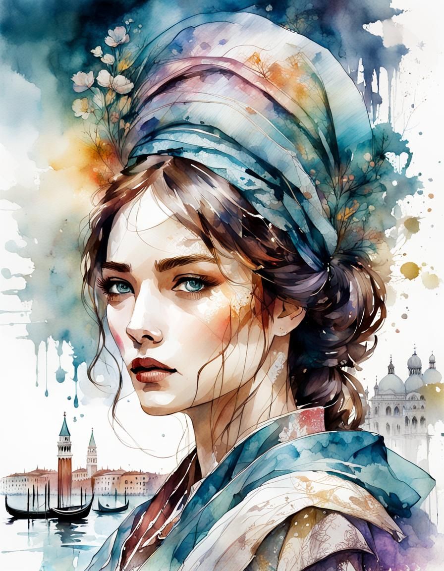 Venetian Canals: A Digital Watercolor Portrait