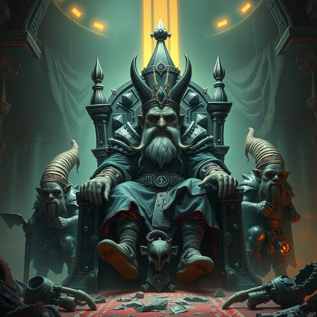 Grim Gnome Emperor Reigns Over Ruins in Dystopian Gothic Fan...