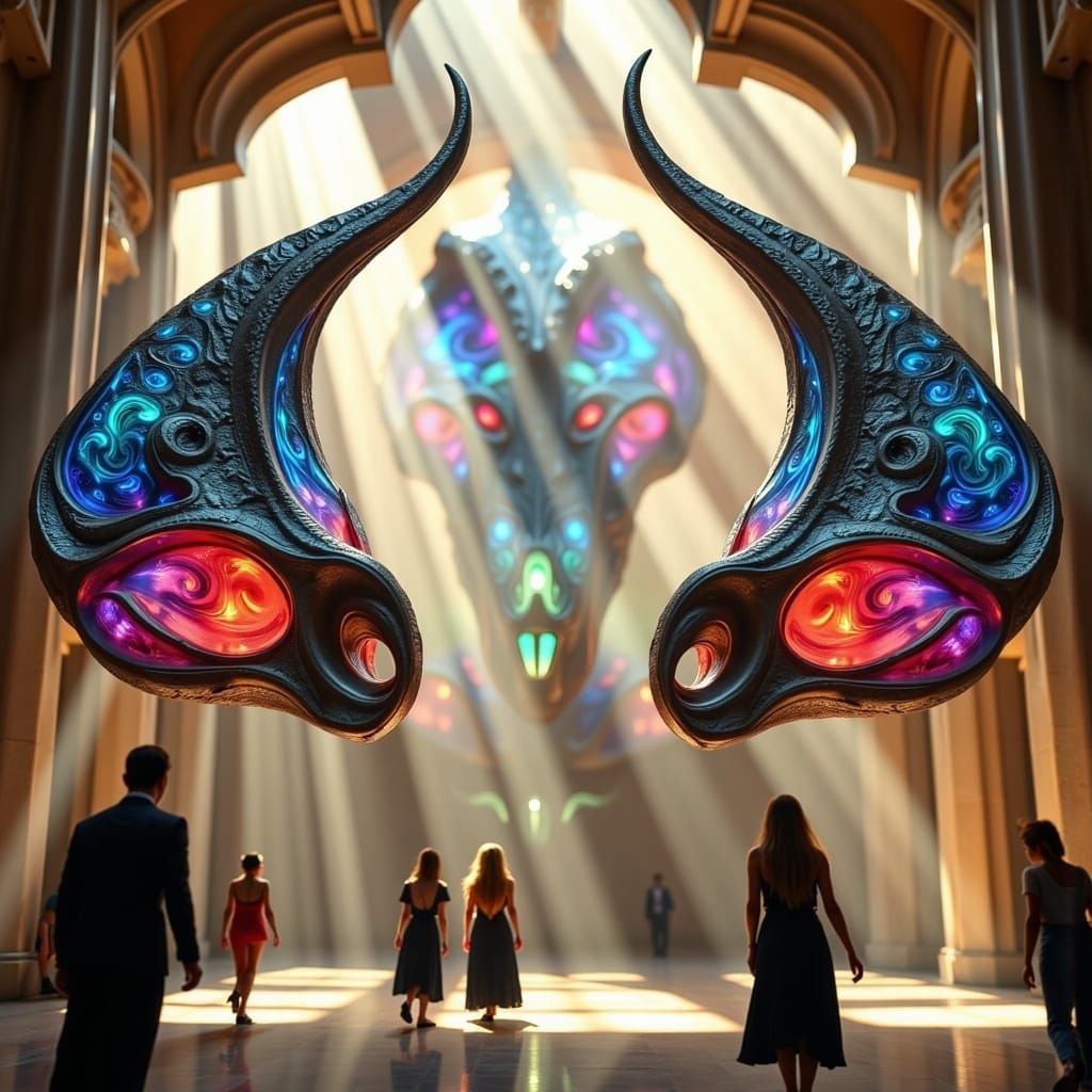 Surreal Art Museum Scene in Hyper-Realistic Style