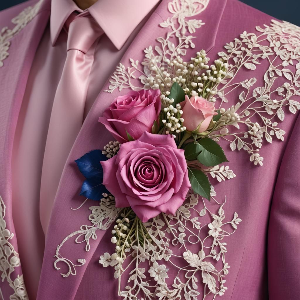 Boutonniere on Royal Blue Silk Lapel, 8K Render