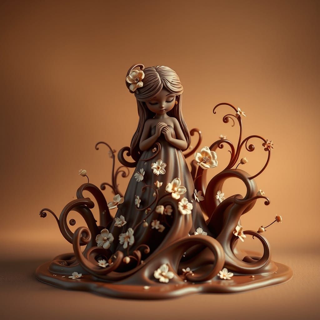 Melting Chocolate Figurine with Golden Florals