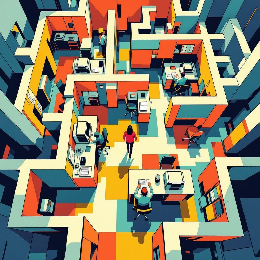 Maze-Like Office Space in Isometric Style