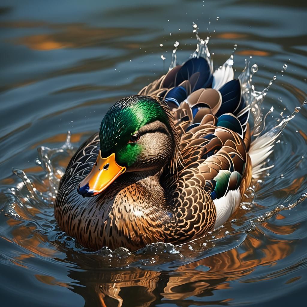 Hyperrealistic Duck in Splash Art Style