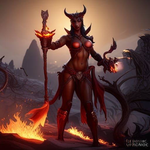 Detailed Female Devil Fantasy Concept Art