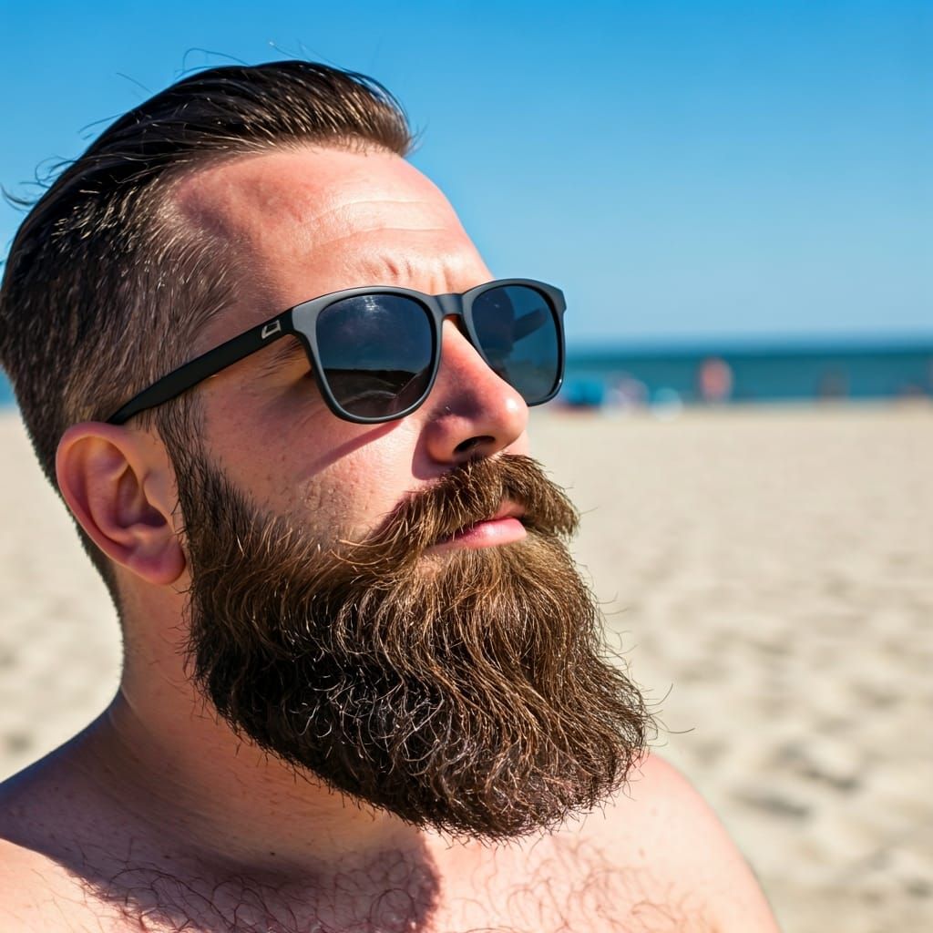 Bearded Man Sunbathing on a Sunny Beach