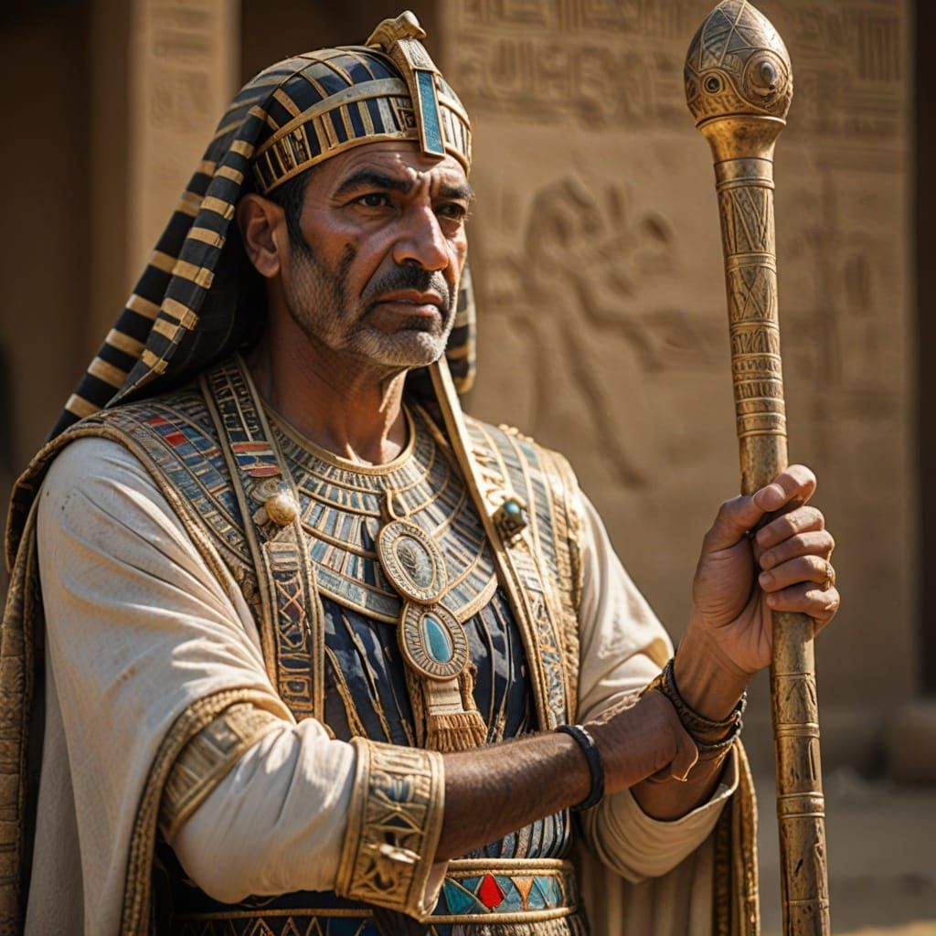 Egyptian Pharaoh in Regalia with Staff