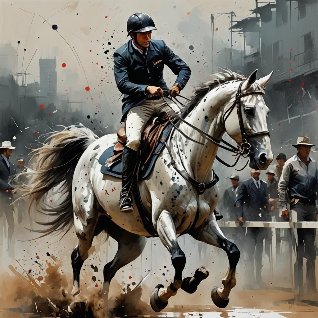 Equestrian Show Jumping in Textured Speedpaint Style