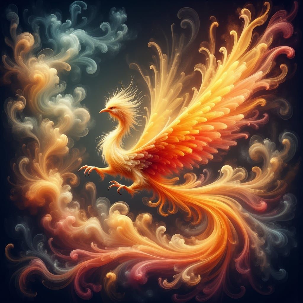 Phoenix Soaring Through Cosmic Nebula in Watercolor Style