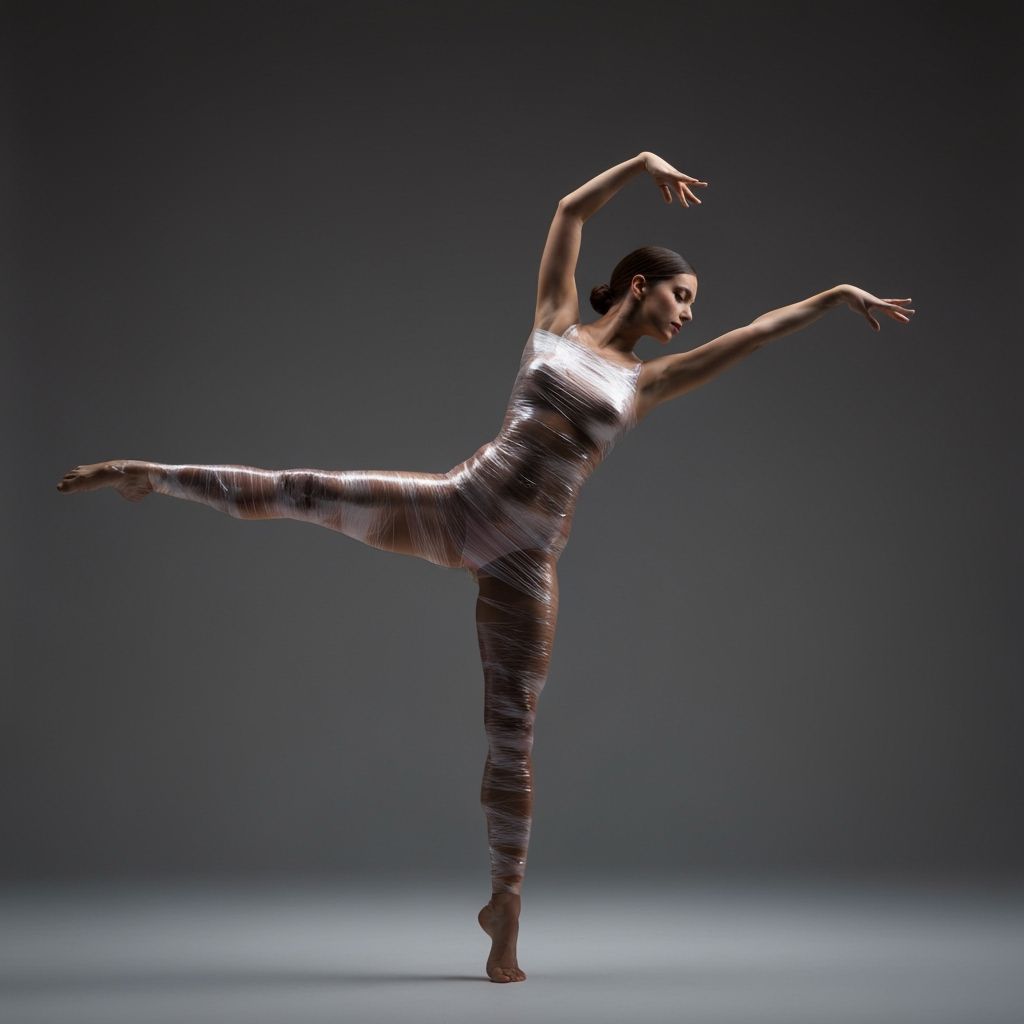Woman Wrapped in Plastic: A Theatrical Dance Pose