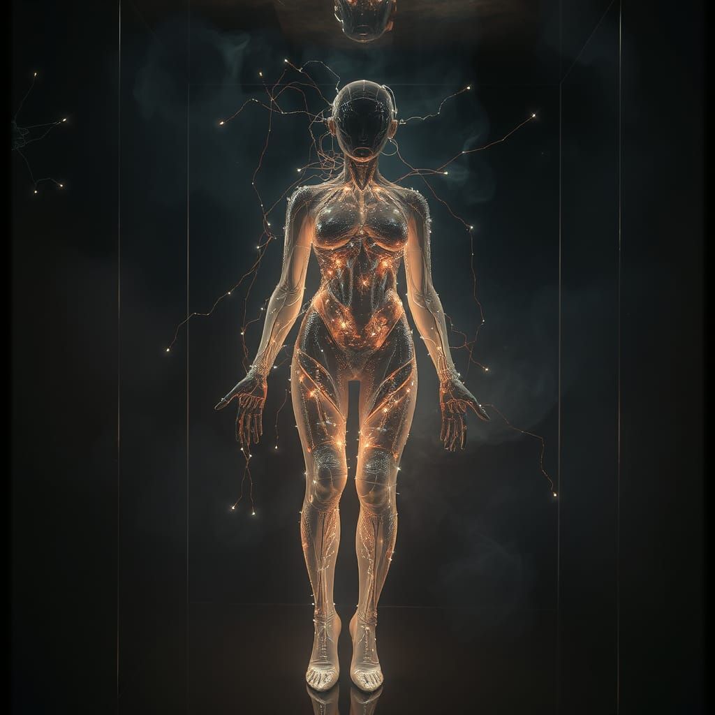 Astral Projection Cyborg in Bioluminescent Star Light