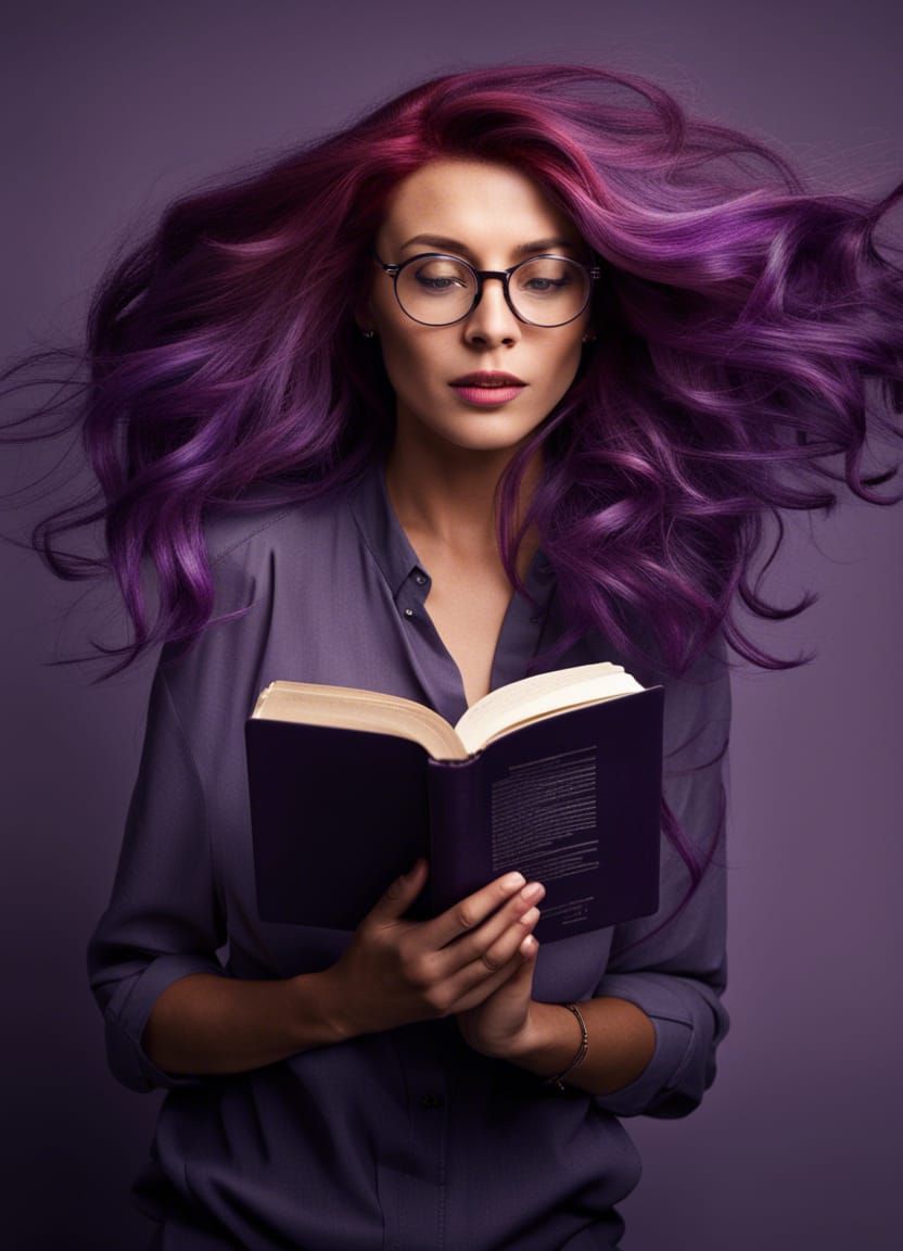 Woman with Purple Hair Reading: Photographic Portrait