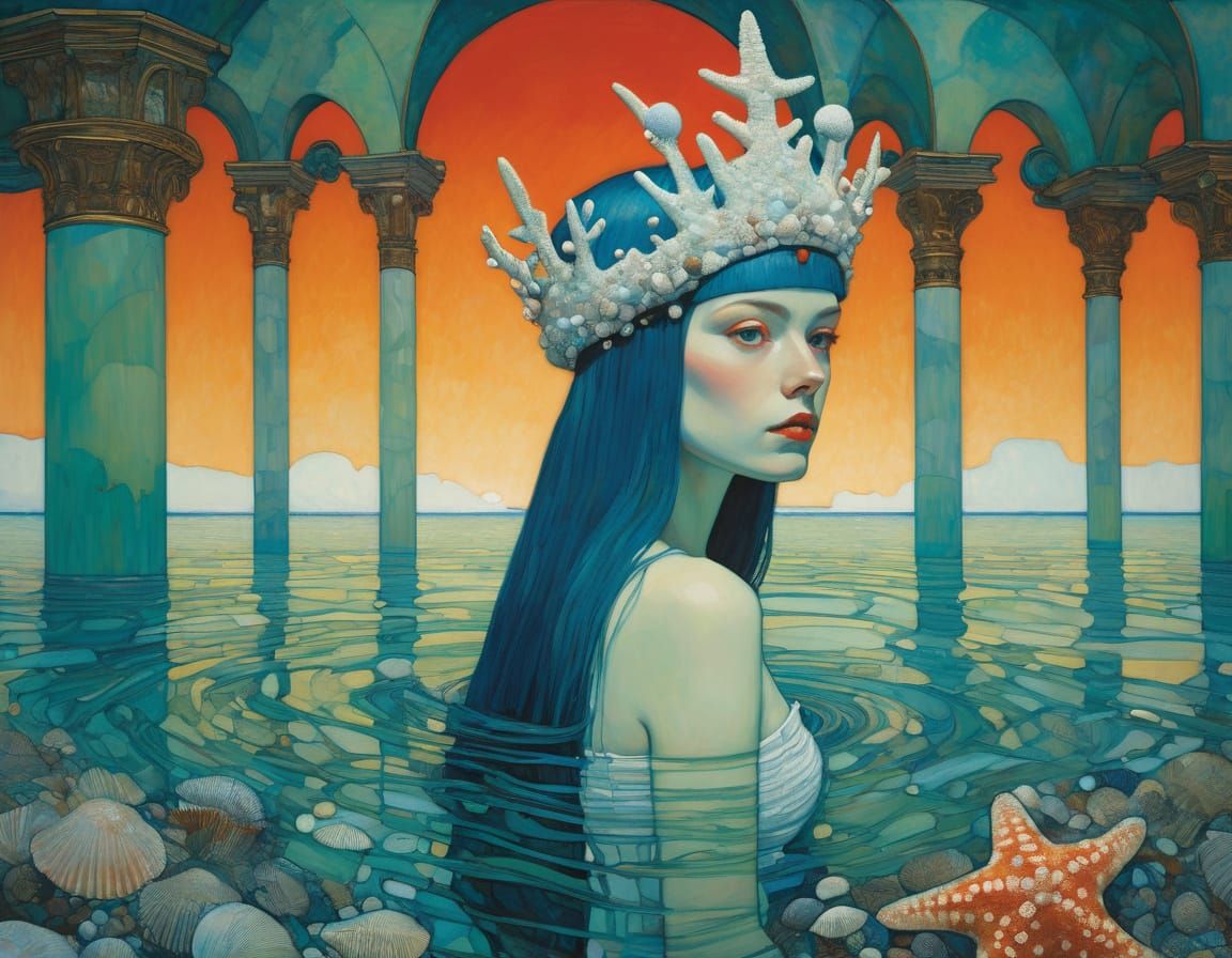 Fish-Woman Portrait Adorned with Barnacles and Seashells